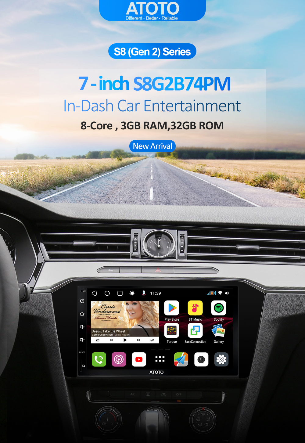 ATOTO S8 Double-DIN Car Stereo-4+32G Wireless CarPlay & Android Auto,4G SIM  Card 